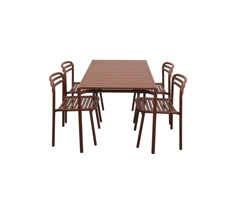 Bliss dining table rect. incl. 4 Bliss chairs de Cane-line en Desert red, aluminium – photo du produit