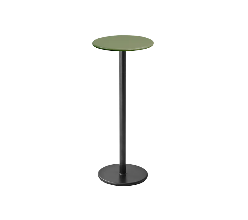 Go bar table dia. 45 cm van Cane-line in Lava grey, aluminium, Olive green, semi glossy aluminium – productfoto