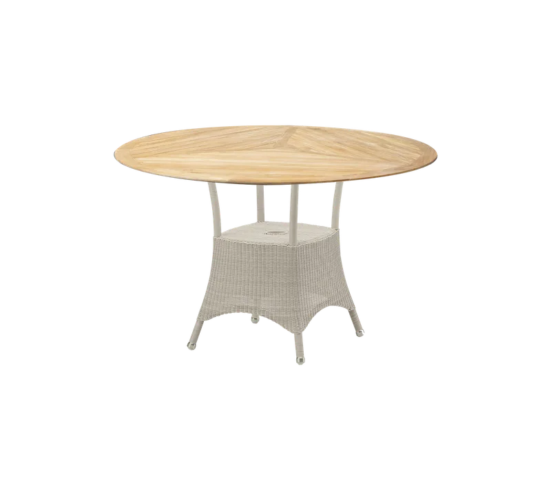 Lansing dining table, small von Cane-line in Sand, small round Weave, Teak, geometric – Produktfoto