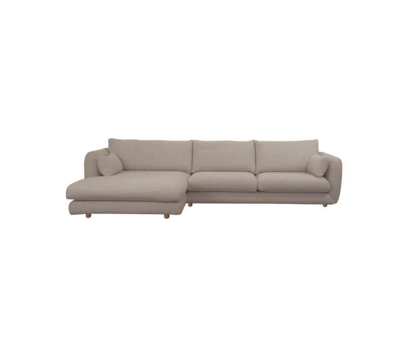 Bloom 2-seater sofa with chaise longue, right and teak legs by Cane-line in Light brown, Prosecco – product photo