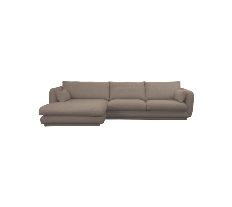Bloom 2-seater sofa with chaise longue, right and plinth by Cane-line in Brown, Prosecco – product photo