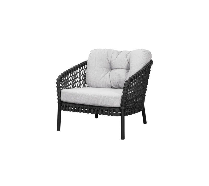 Ocean large lounge chair by Cane-line in Dark grey, round open Soft Rope, White grey, Link w/QuickDry & Airflow – product photo