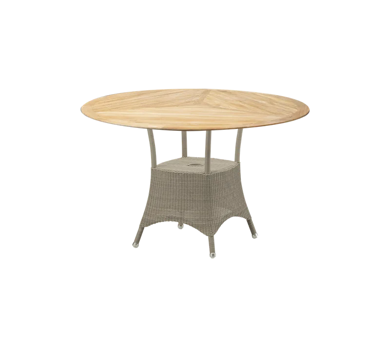 Lansing dining table, small van Cane-line in Taupe, small round Weave, Teak, geometric – productfoto
