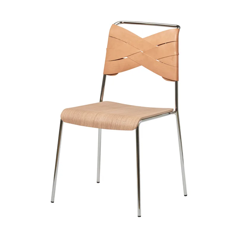 Torso by Design House Stockholm in Chair, Oak Seat / Chrome Leg / Natural Leather – product photo