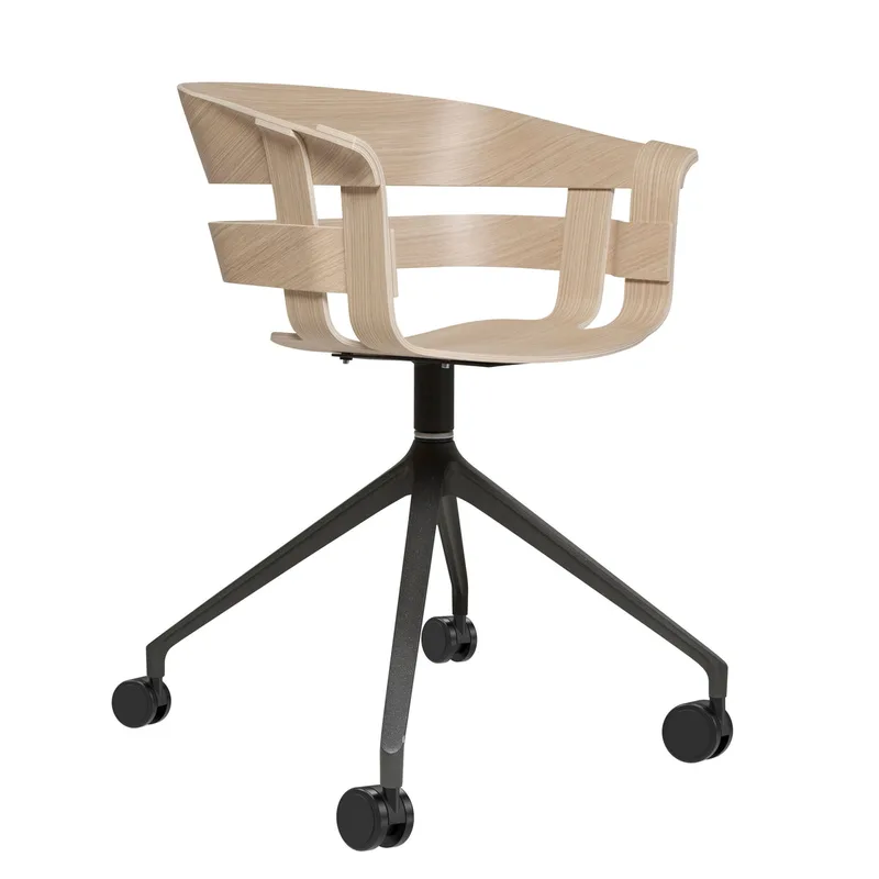 Wick Chair van Design House Stockholm in Swivel Base with Wheels, Oak – productfoto