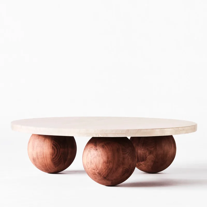 Sphere Round Sofa Table Travertine Bianco by Dusty Deco in Ø 120 cm – product photo