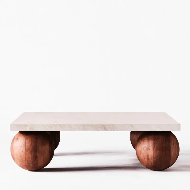 Sphere Square Sofa Table Travertine Bianco by Dusty Deco – product photo