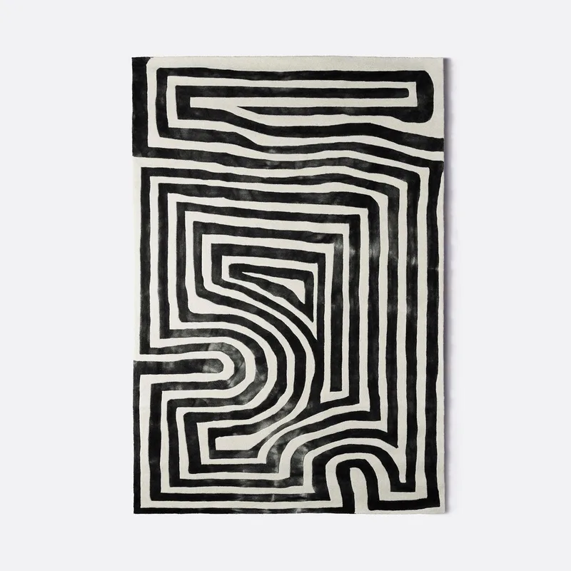Psychedelic Labyrinth Rug Charcoal van Dusty Deco in 200 × 300 – productfoto