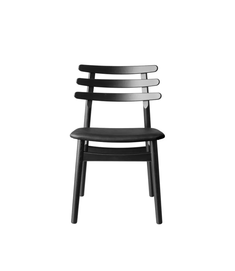 J48 - Stol - Eg - Jet Black - Sort læder de FDB Møbler – photo du produit