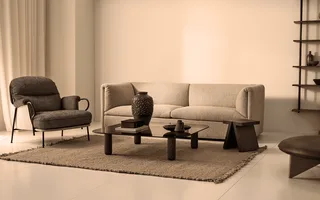 Big Sur Coffee Table Low, Large Big Sur de Fogia en Smoked glass/Smoked oak, Smoked oak – photo d’ambiance 3 sur 9