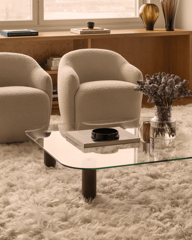 Big Sur Coffee Table Low, Large Big Sur de Fogia en Smoked glass/Smoked oak, Smoked oak – photo d’ambiance 1 sur 9