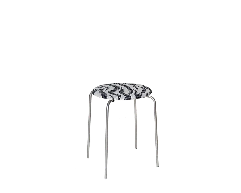 Petit Rond Stool | Stainless Steel / Zebra Fabric by FRAMA in Stool, Stainless Steel / Zebra – product photo