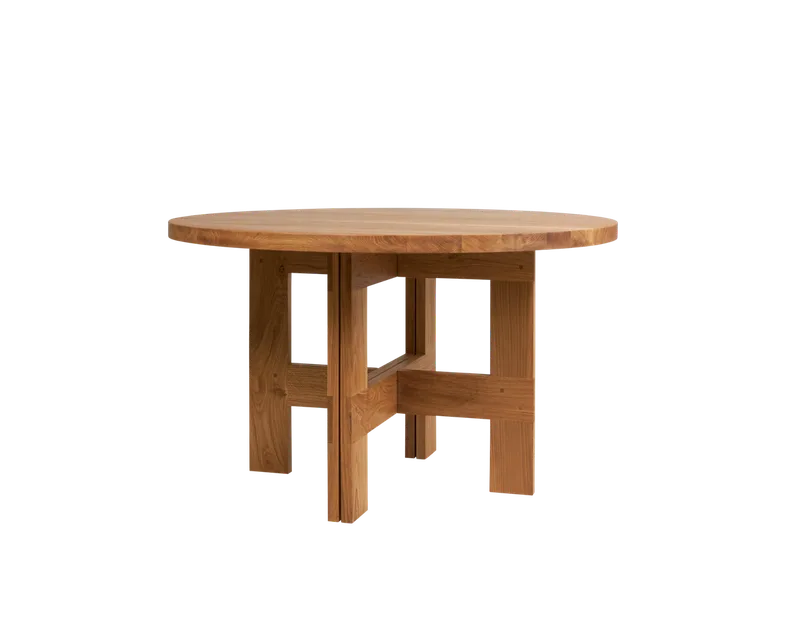 Farmhouse Trestle Table | Natural Oak | 120 Ø Round van FRAMA in 120 Ø Round, Oak – productfoto