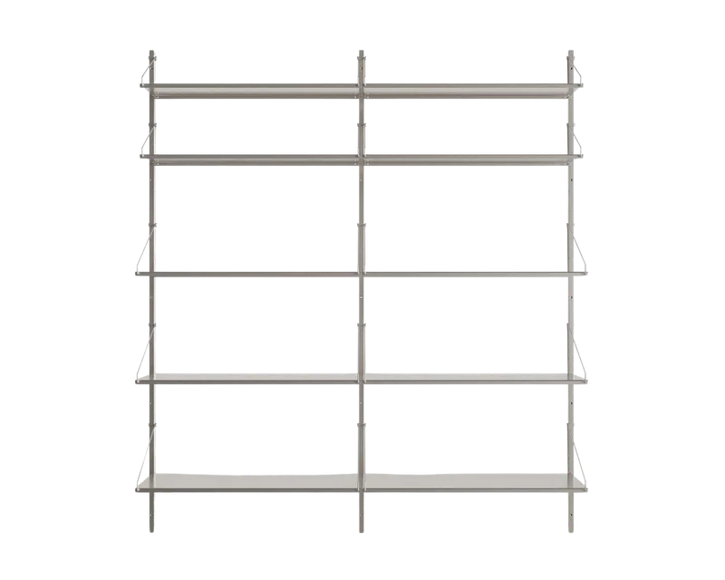 Shelf Library Double Section | Stainless Steel | H185.2 / W80 by FRAMA in H1852 / W80, Stainless Steel – product photo