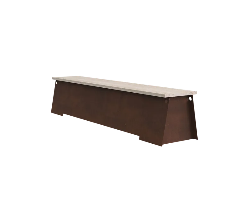 64 Bench | Corten Steel / Travertine van FRAMA in Corten Steel / Travertine – productfoto