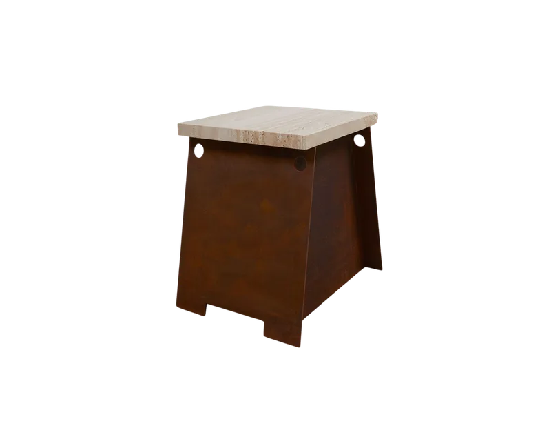 64 Plinth | Corten Steel / Travertine by FRAMA in Corten Steel / Travertine – product photo