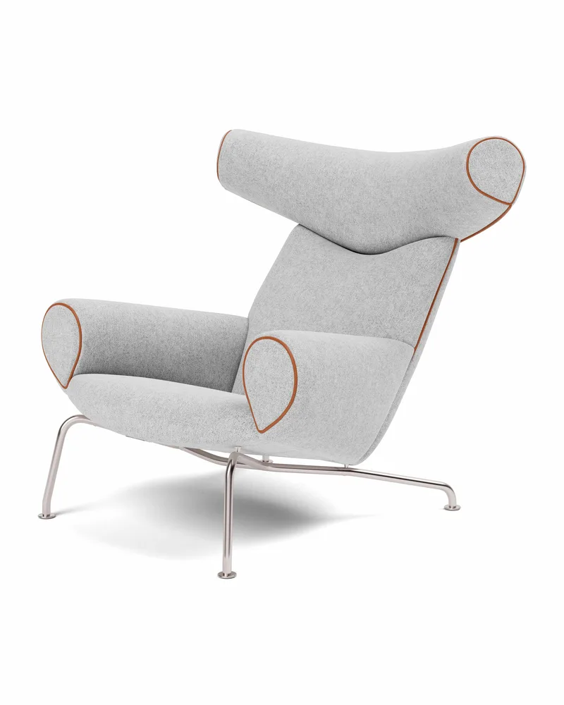 Wegner Ox Chair van Fredericia in Hallingdal 116, Leather Max 95, Cognac, Brushed stainless steel – productfoto 1 van 4