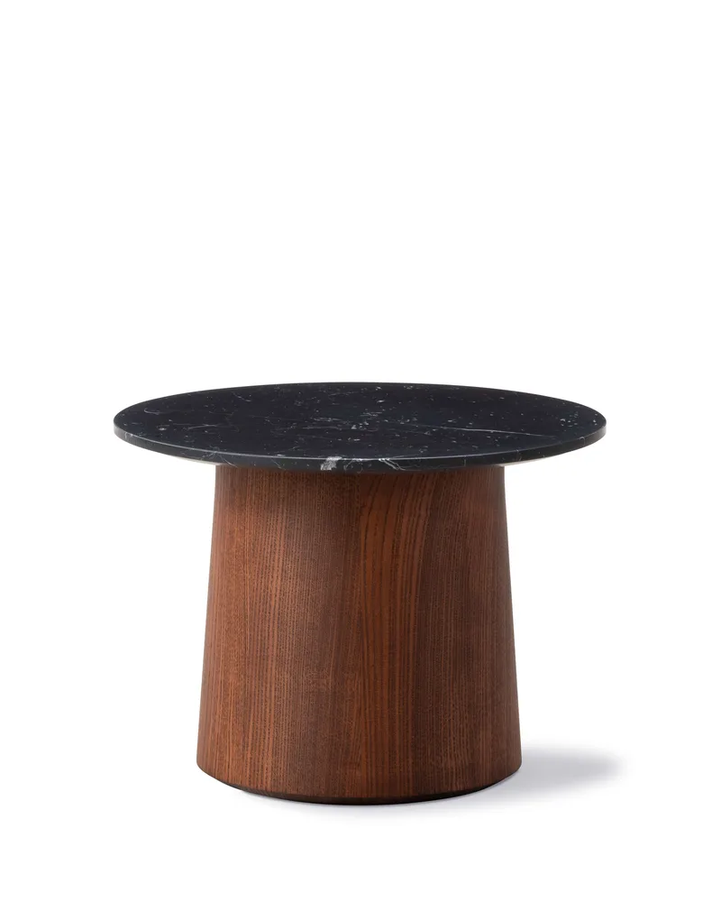 Niveau Coffee Table Ø45 by Fredericia in Black Marquina, Ash brown stained oil treated, FSC Mix 70%, Ø45 cm, height 33 cm – product photo