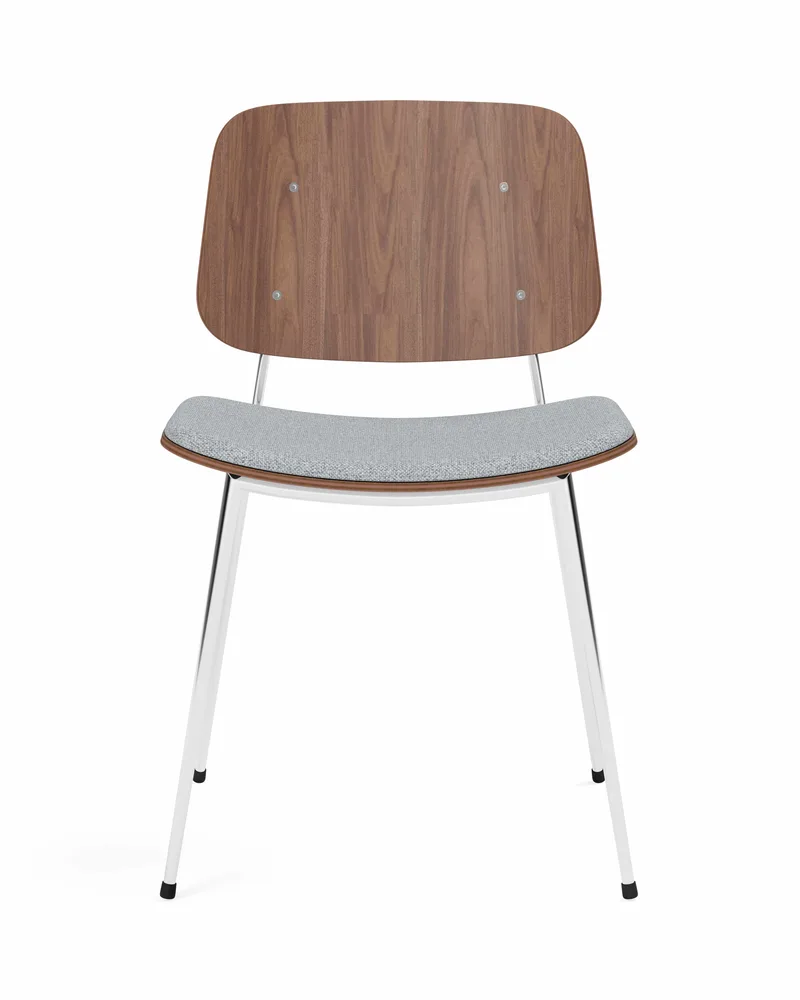 Søborg Metal Base Seat upholstered van Fredericia in Hallingdal 130, Walnut lacquer, Chrome – productfoto