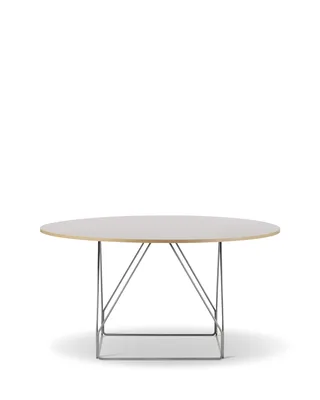 JG Table, Ø140 cm by Fredericia in Grey linoleum / Vapour 4177, Brushed stainless steel, Natural ash – product photo 2 of 2