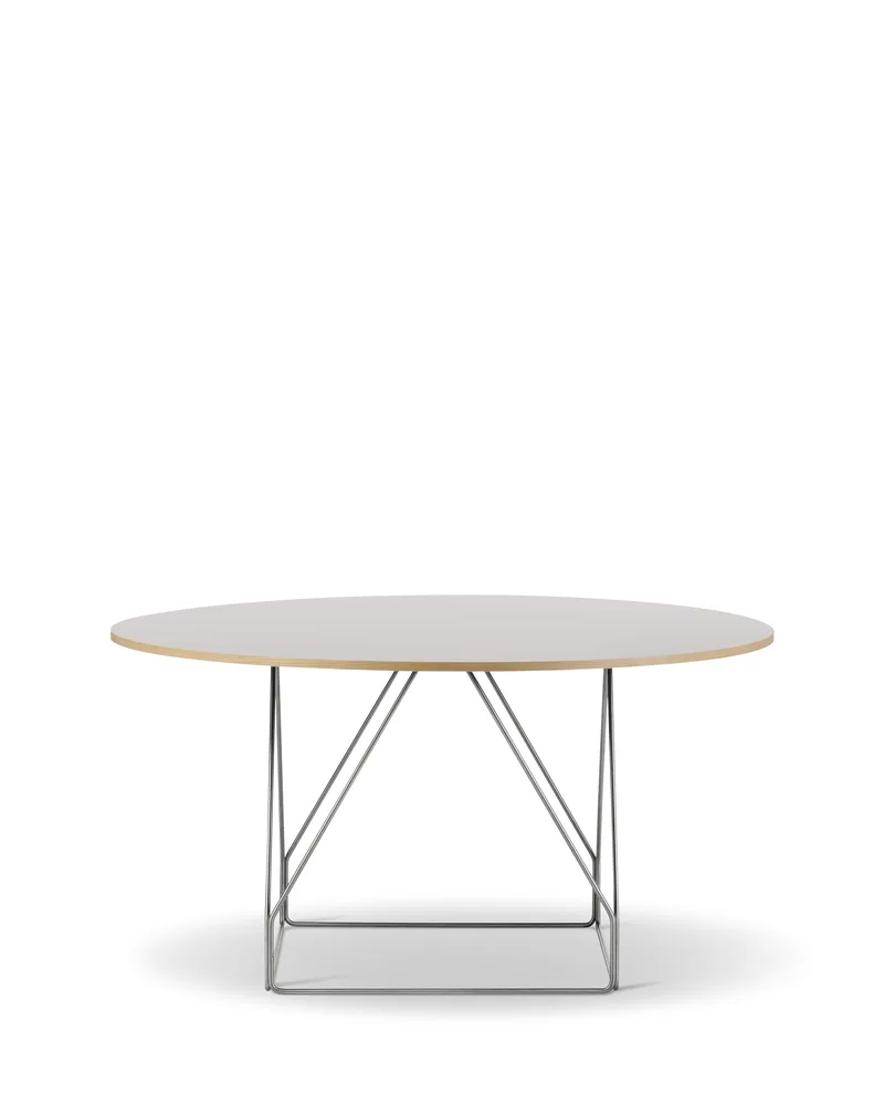 JG Table, Ø140 cm by Fredericia in Grey linoleum / Vapour 4177, Brushed stainless steel, Natural ash – product photo 2 of 2