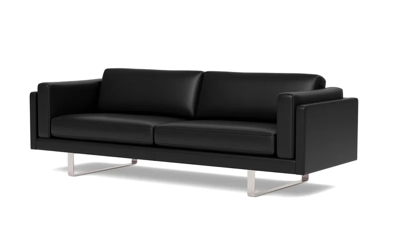 EJ280 Sofa, 3 seater, 240 cm by Fredericia in Leather Omni 301, Black, Brushed chrome, sledge base (High) – product photo 1 of 4
