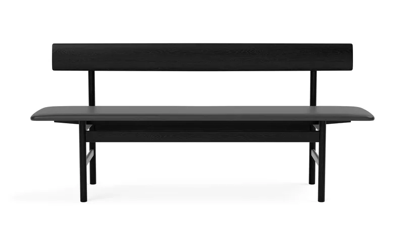 The Mogensen Bench by Fredericia in Leather Omni 301, Black, Oak black lacquered – product photo