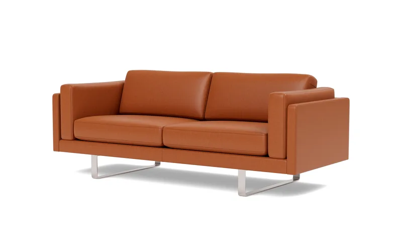 EJ280 Sofa, 2½ seater, 212 cm by Fredericia in Leather Max 95, Cognac, Brushed chrome, sledge base (High) – product photo 1 of 4