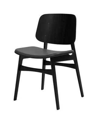 Søborg Wood Base Seat upholstered by Fredericia in Leather Omni 301, Black, Oak black lacquer, FSC Mix 70% – product photo 2 of 4