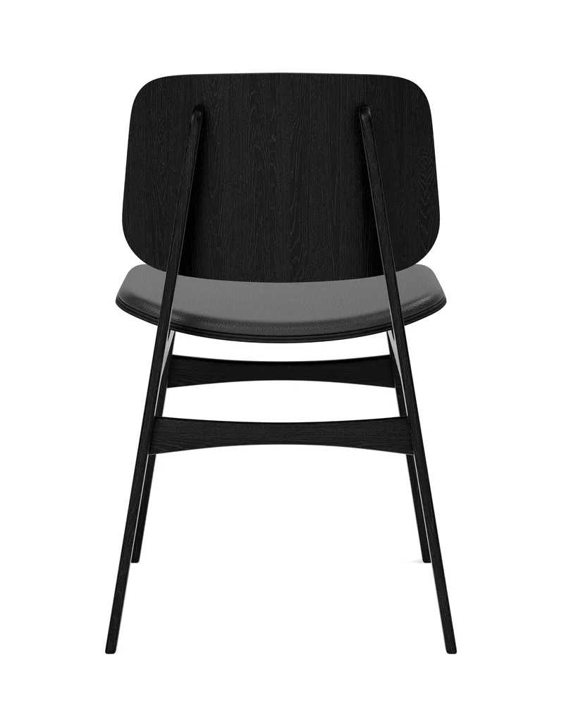 Søborg Wood Base Seat upholstered by Fredericia in Leather Omni 301, Black, Oak black lacquer, FSC Mix 70% – product photo 1 of 4