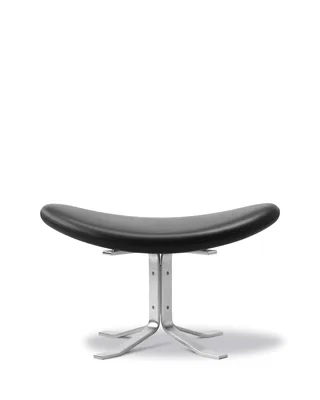 Corona Ottoman by Fredericia in Leather Omni 301, Black, Brushed steel – product photo 3 of 3