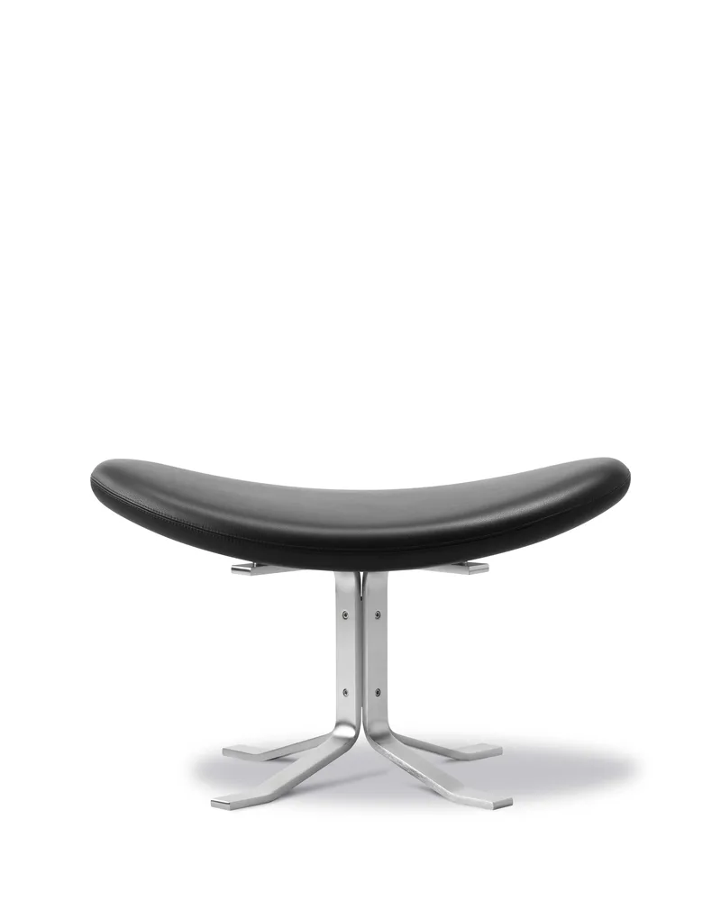 Corona Ottoman by Fredericia in Leather Omni 301, Black, Brushed steel – product photo 3 of 3