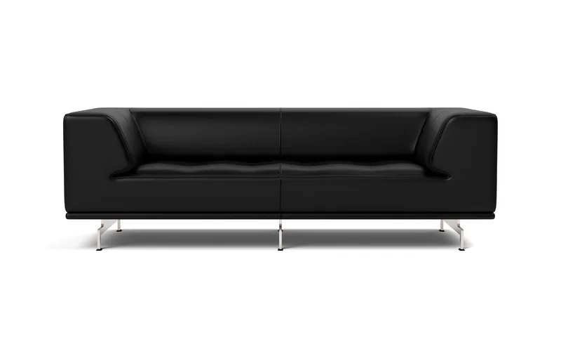 Delphi Sofa, 2 seater, 205 cm von Fredericia in Leather Max 98, Black, Brushed aluminium – Produktfoto 4 von 4