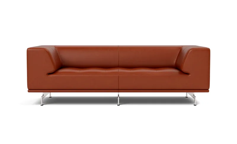 Delphi Sofa, 2 seater, 205 cm van Fredericia in Leather Cera 905, Russet brown, Brushed aluminium – productfoto 4 van 4
