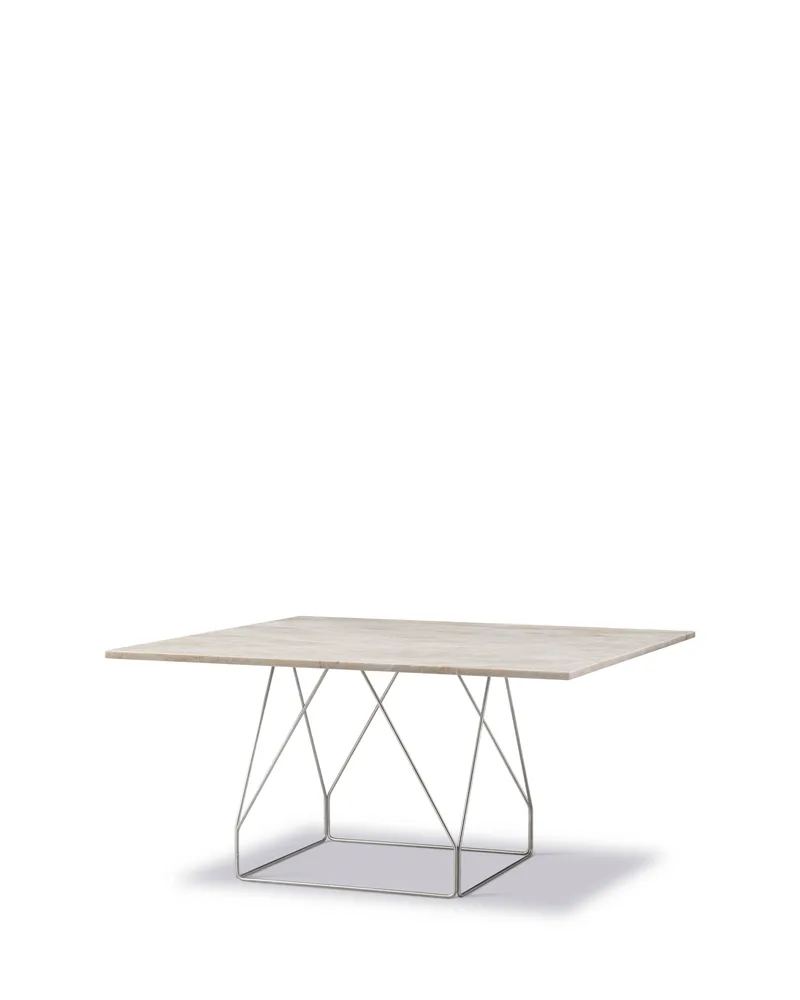 JG Table, 140x140 cm van Fredericia in Ivory Quartzite, Brushed stainless steel, Geen – productfoto 1 van 2