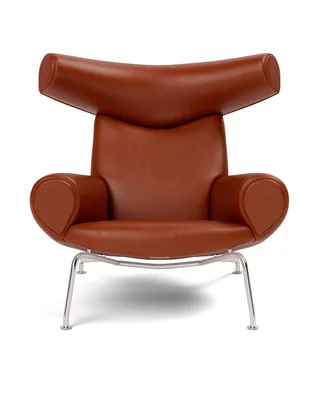 Wegner Ox Chair von Fredericia in Leather Cera 905, Russet brown, Piping as upholstery, Brushed stainless steel – Produktfoto 6 von 6