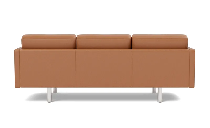 EJ220 Sofa, 3 seater, 212 cm by Fredericia in Leather Max 95, Cognac, Brushed chrome, round legs – product photo 1 of 4