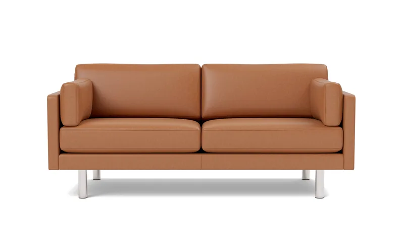 EJ220 Sofa, 2½ seater, 185 cm by Fredericia in Leather Max 95, Cognac, Brushed chrome, round legs – product photo 4 of 4