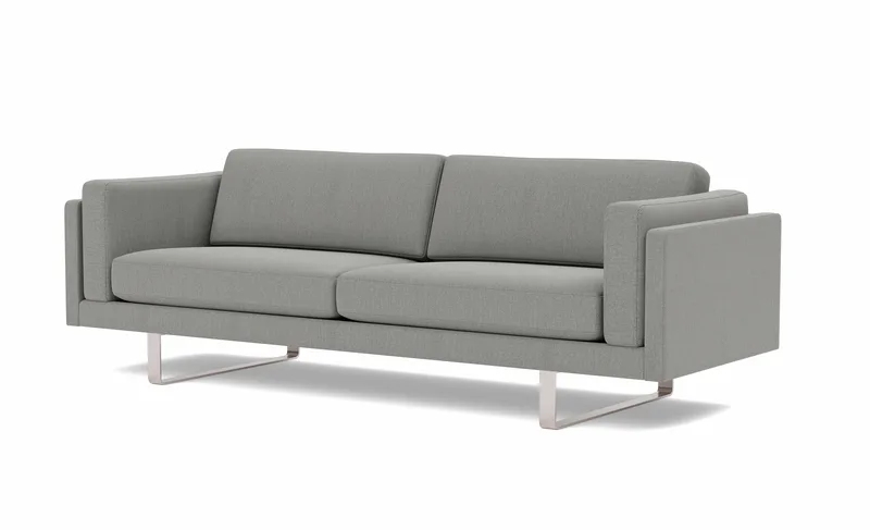 EJ280 Sofa, 3 seater, 240 cm van Fredericia in Re-Wool 128, Brushed chrome, sledge base (High) – productfoto 1 van 4
