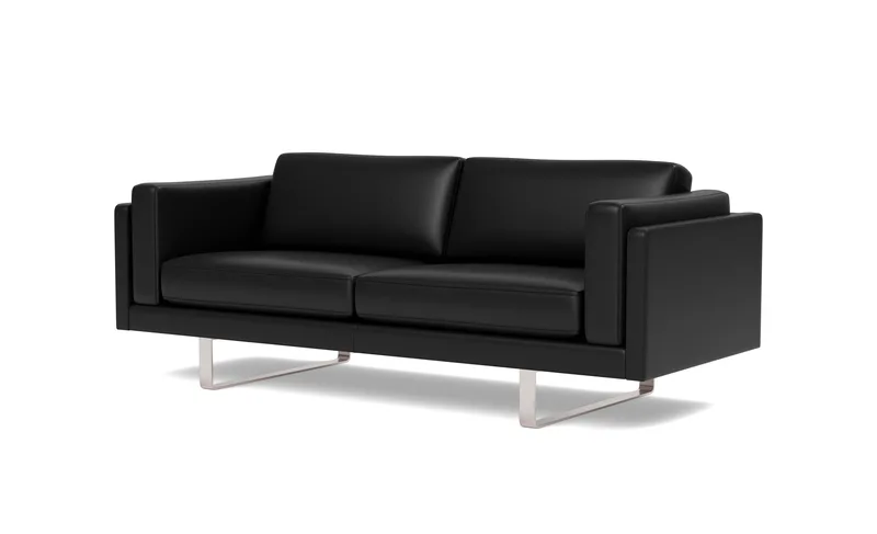 EJ280 Sofa, 2½ seater, 212 cm by Fredericia in Leather Omni 301, Black, Brushed chrome, sledge base (High) – product photo 1 of 4