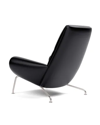 Wegner Queen Chair van Fredericia in Leather Primo 88, Black, Piping as upholstery, Brushed stainless steel – productfoto 4 van 5