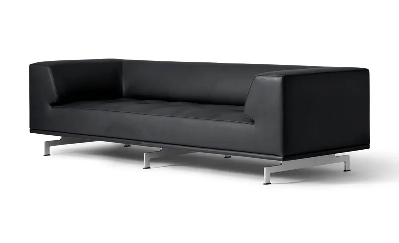 Delphi Sofa, 3 seater, 240cm by Fredericia in Leather Max 98, Black, Brushed aluminium – product photo 1 of 4