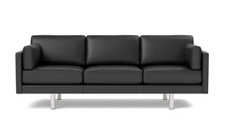 EJ220 Sofa, 3 seater, 212 cm von Fredericia in Leather Omni 301, Black, Brushed chrome, round legs – Produktfoto 4 von 4