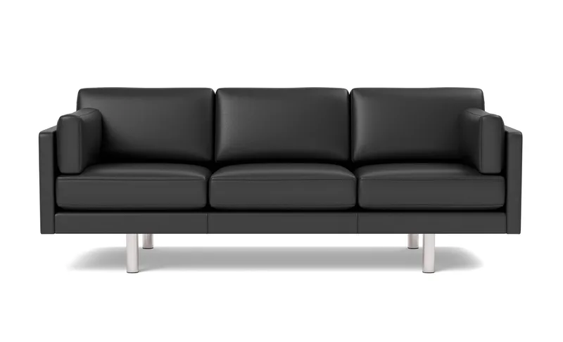 EJ220 Sofa, 3 seater, 212 cm von Fredericia in Leather Omni 301, Black, Brushed chrome, round legs – Produktfoto 4 von 4