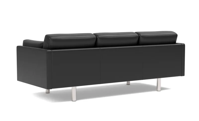EJ220 Sofa, 3 seater, 212 cm von Fredericia in Leather Omni 301, Black, Brushed chrome, round legs – Produktfoto 3 von 4