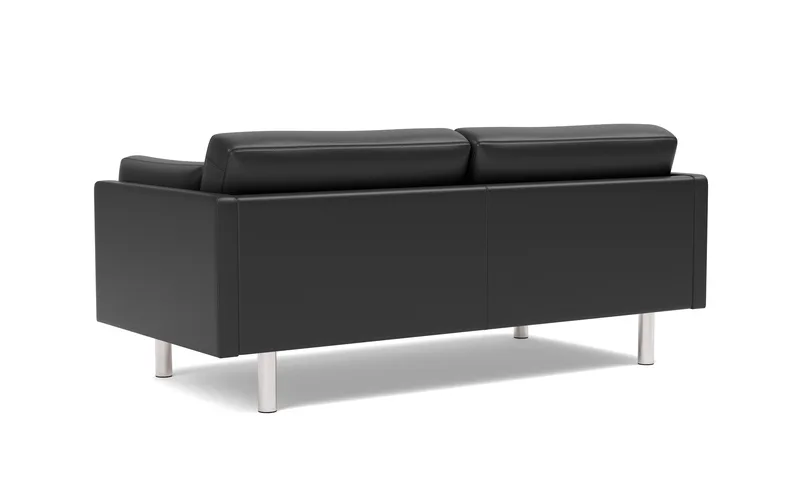 EJ220 Sofa, 2½ seater, 185 cm by Fredericia in Leather Omni 301, Black, Brushed chrome, round legs – product photo 3 of 4