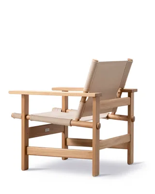The Canvas Chair Outdoor van Fredericia in Performance canvas, papyrus, Teak untreated, FSC Mix 70% – productfoto 3 van 4