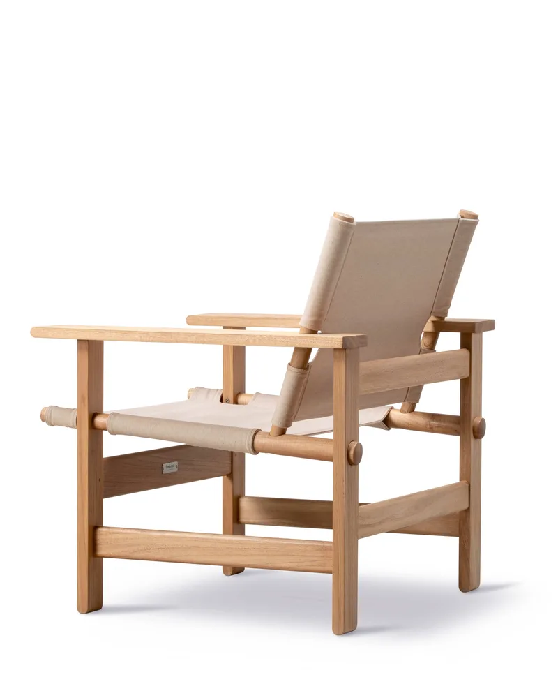 The Canvas Chair Outdoor van Fredericia in Performance canvas, papyrus, Teak untreated, FSC Mix 70% – productfoto 3 van 4