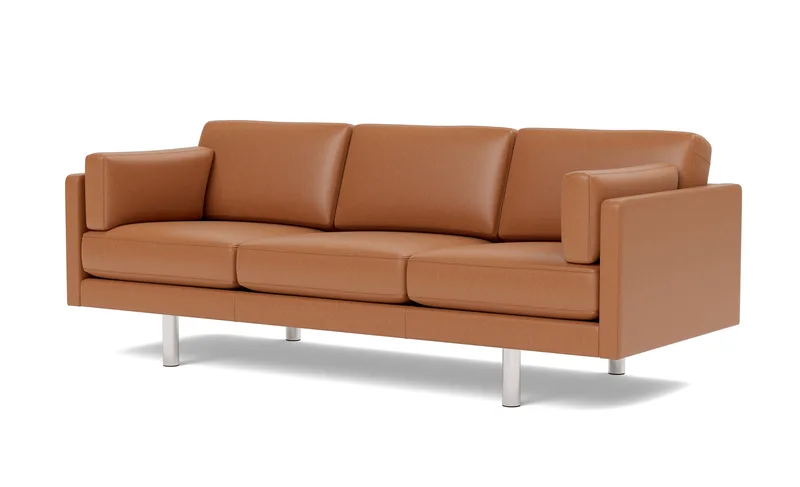 EJ220 Sofa, 3 seater, 212 cm by Fredericia in Leather Max 95, Cognac, Brushed chrome, round legs – product photo 3 of 4