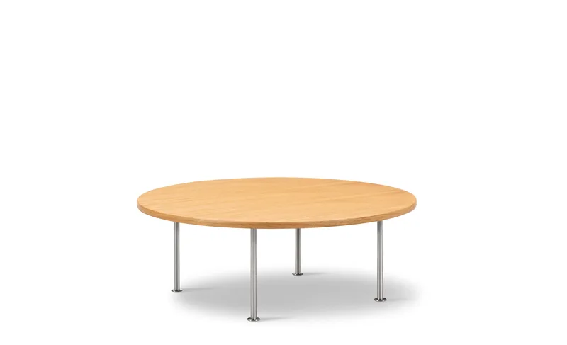 Wegner Ox Table Ø100 by Fredericia in Oak oil, FSC Mix 70%, Brushed stainless steel, 35 cm – product photo 1 of 2
